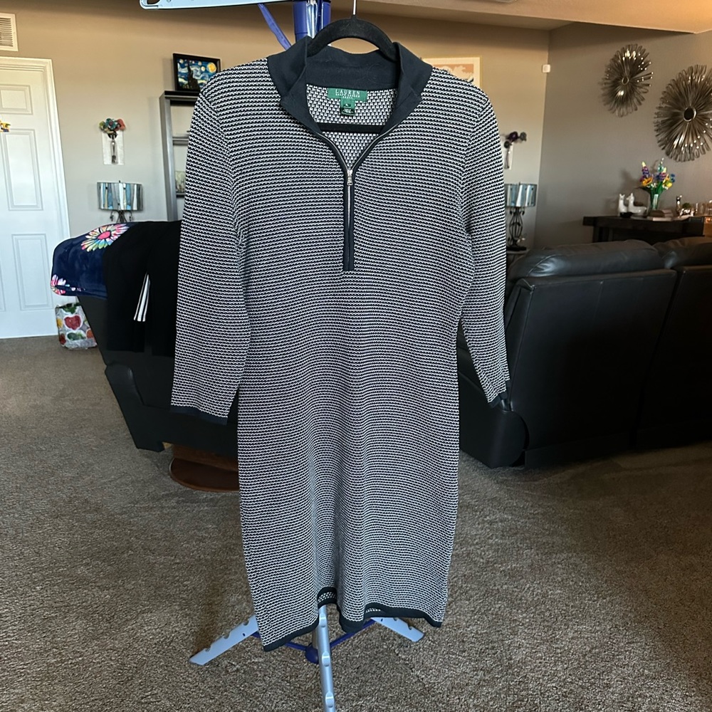 Ralph Lauren black and gray waffle weaved sweater dress. Size PL - Picture 2 of 5